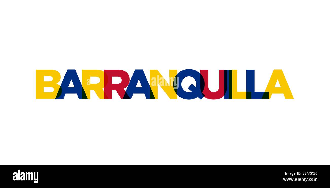 Barranquilla im kolumbianischen Emblem für Print und Web. Design mit geometrischem Stil, Vektorillustration mit auffälliger Typografie in moderner Schrift. Schriftzug mit grafischem Schriftzug auf weißem Hintergrund. Stock Vektor