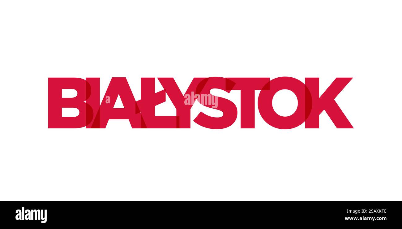 Bialystok im polnischen Emblem für Print und Web. Design mit geometrischem Stil, Vektorillustration mit auffälliger Typografie in moderner Schrift. Schriftzug mit grafischem Schriftzug auf weißem Hintergrund. Stock Vektor