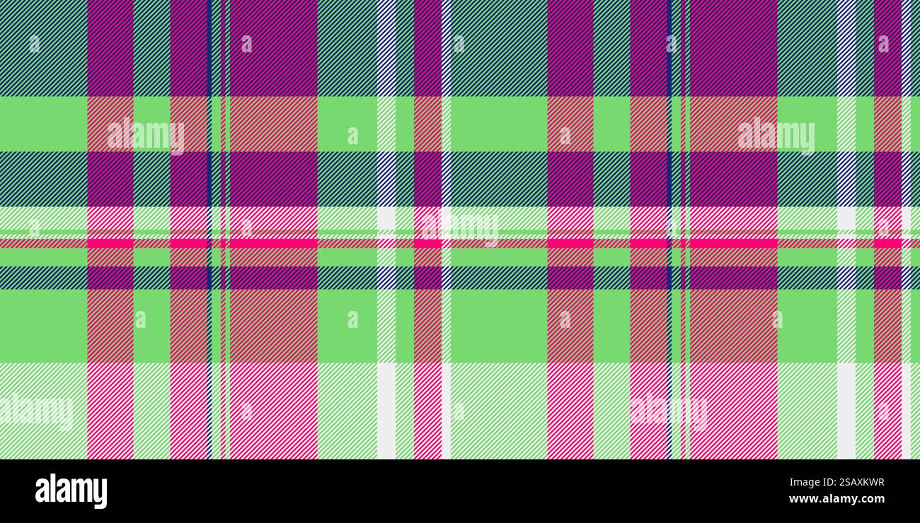 Natives Gewebe Tartan Textur, Jahreszeit karierter Vektor Hintergrund. Nahtloses Karomuster aus weichem Textil in Grün und leuchtender Farbe. Stock Vektor