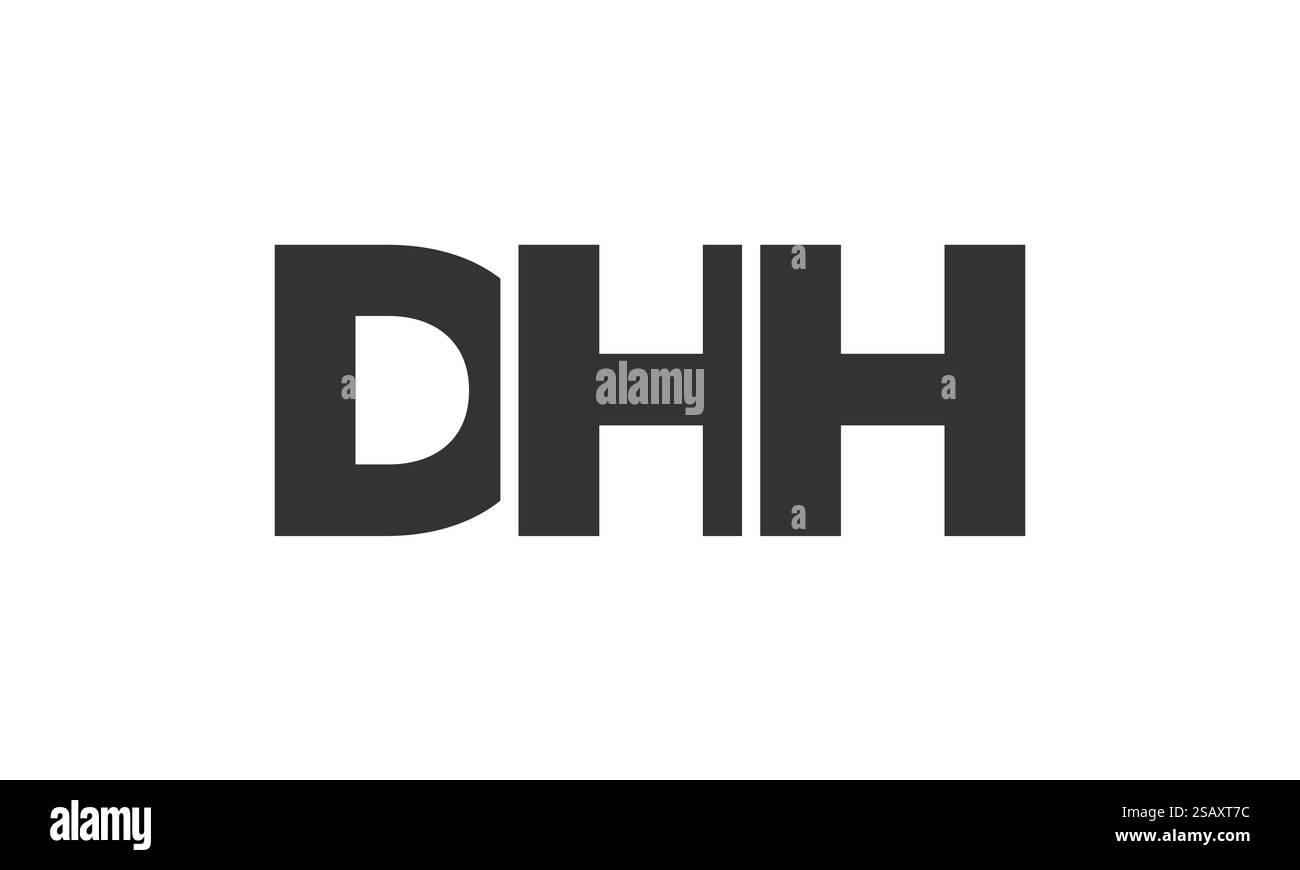DHH-Logo-Designvorlage mit starkem und modernem, fettgedrucktem Text. Anfänglich basierter Vektorlogotyp mit einfacher und minimaler Typografie. Trendige Unternehmensidentität, ideal für die Markenpräsenz von Unternehmen. Stock Vektor