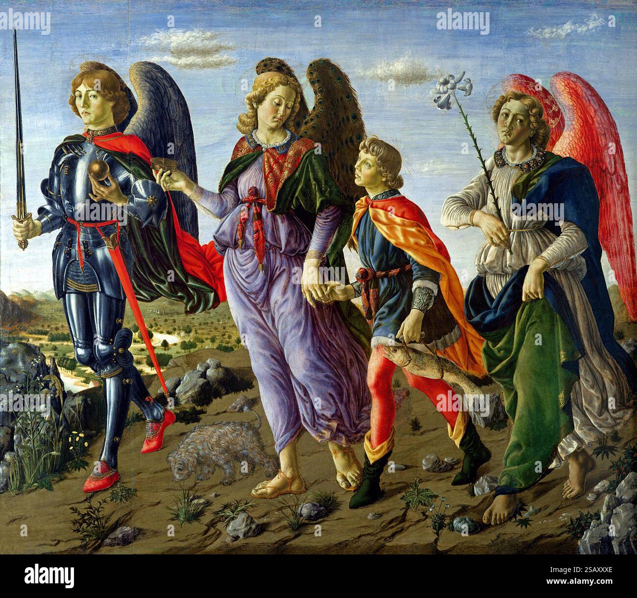 ALG227141 die drei Erzengel und Tobias (Tempera auf Platte) von Botticini, Francesco (c.1446-97); 135x154 cm; Galleria degli Uffizien, Florenz, Italien; (fils;); Alinari; Italienisch, nicht urheberrechtlich geschützt Stockfoto