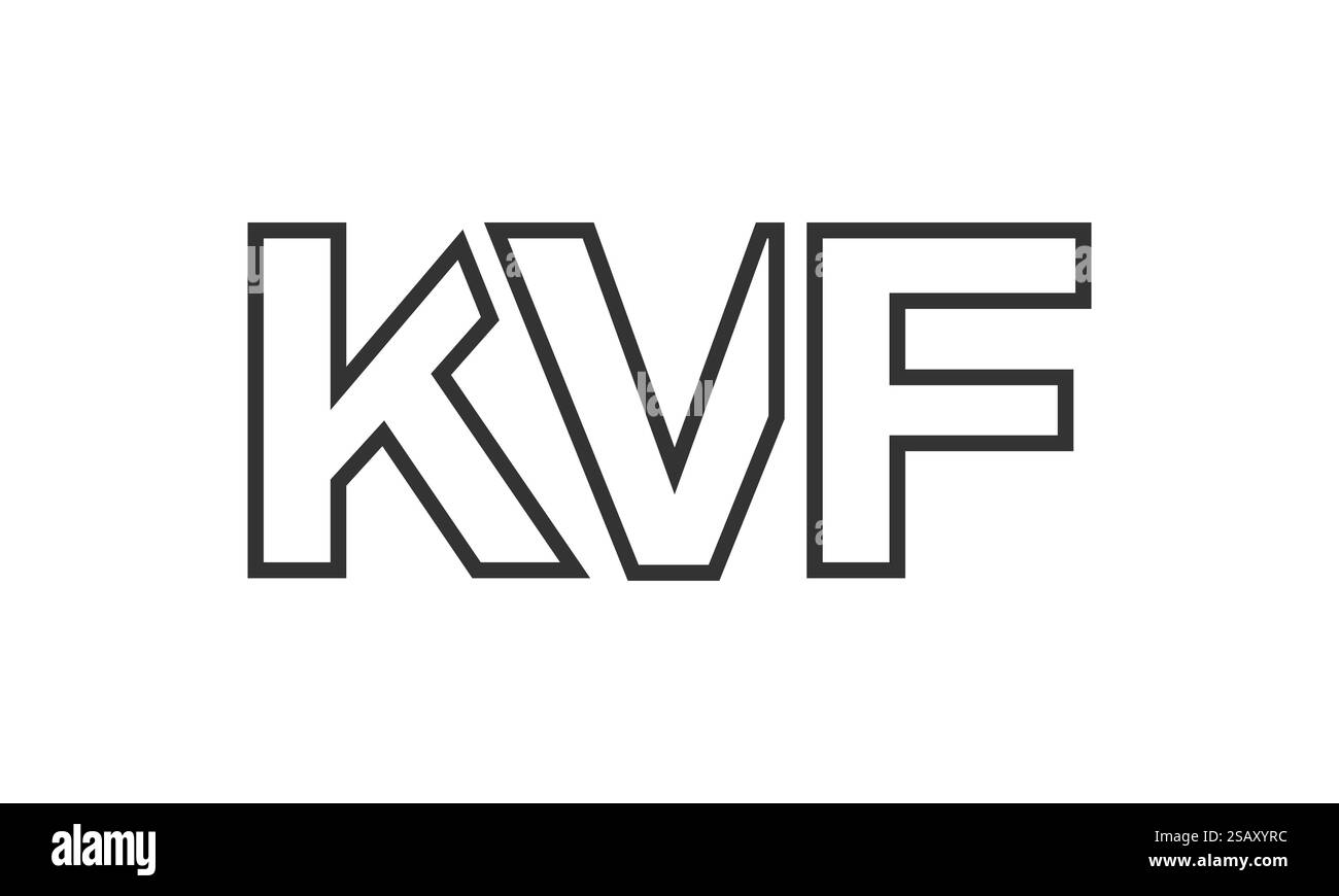 KVF-Logo-Designvorlage mit starkem und modernem, fettgedrucktem Text. Anfänglich basierter Vektorlogotyp mit einfacher und minimaler Typografie. Trendige Unternehmensidentität, ideal für die Markenpräsenz von Unternehmen. Stock Vektor