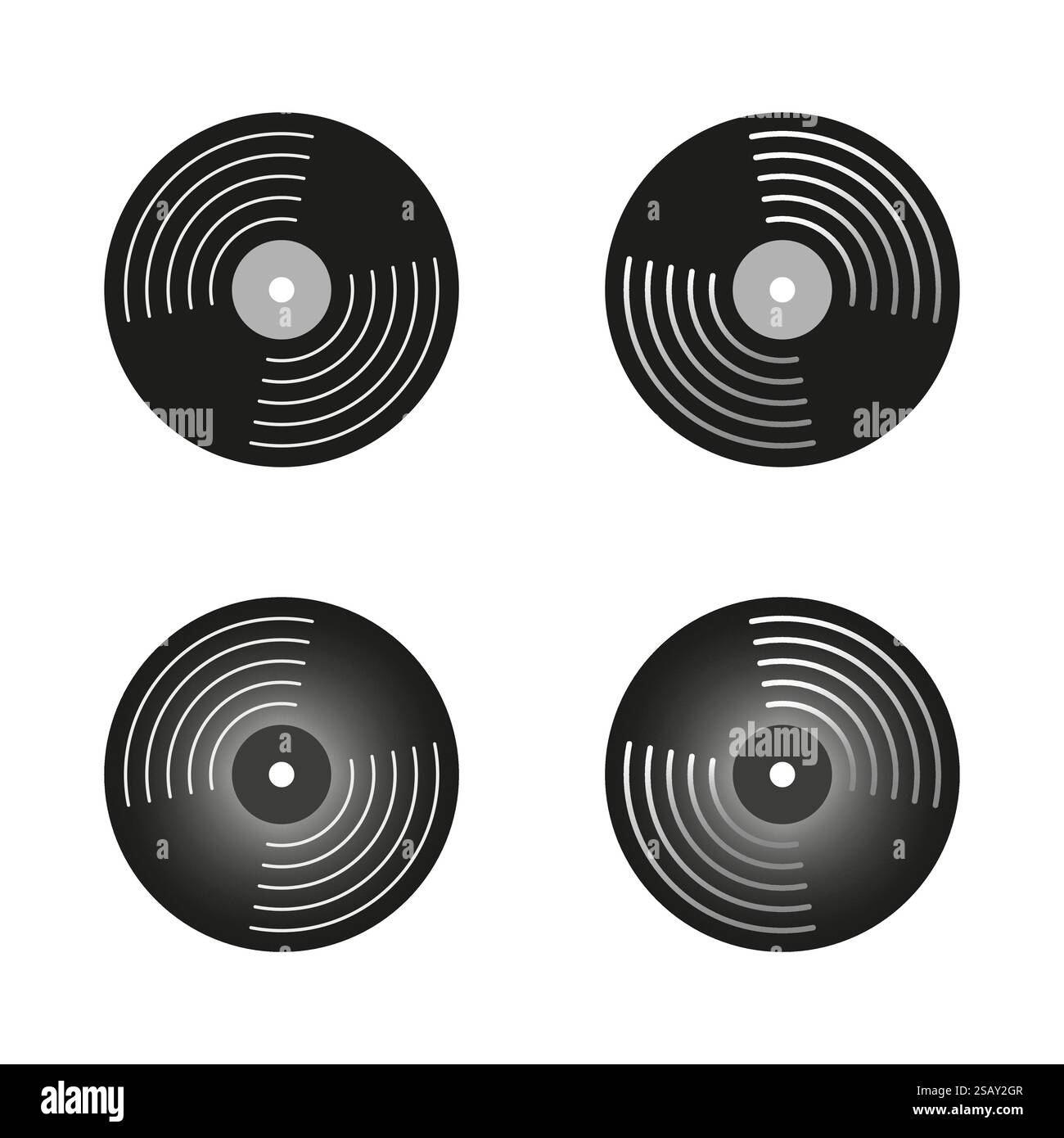 Symbole für Schallplatten. Retro-Musiksymbole. Schwarze Rundscheiben. Vintage-Vektor-Design. Stock Vektor