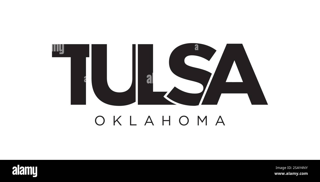 Tulsa, Oklahoma, USA Typografie-Schriftzug. Amerika-Logo mit grafischem Stadtschriftzug für Print- und Webprodukte. Tulsa, Oklahoma, USA Typografie-Schriftzug. Amerika-Logo mit grafischem Stadtschriftzug für Print und Web. Stock Vektor