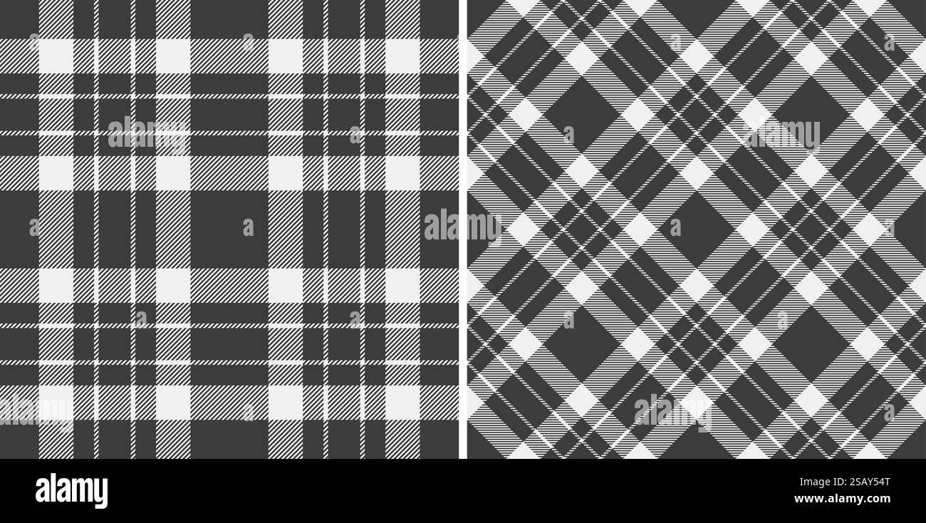 Hintergrund-Karomuster aus Stoff-Check-Textur mit einem nahtlosen Vektor-Textil-Schotten. In Schwarzweiß-Farben eingestellt. Designideen für Tischdecken. Hintergrund-Karomuster aus Stoff-Check-Textur mit einem nahtlosen Vektor-Textil-Schotten. Stock Vektor