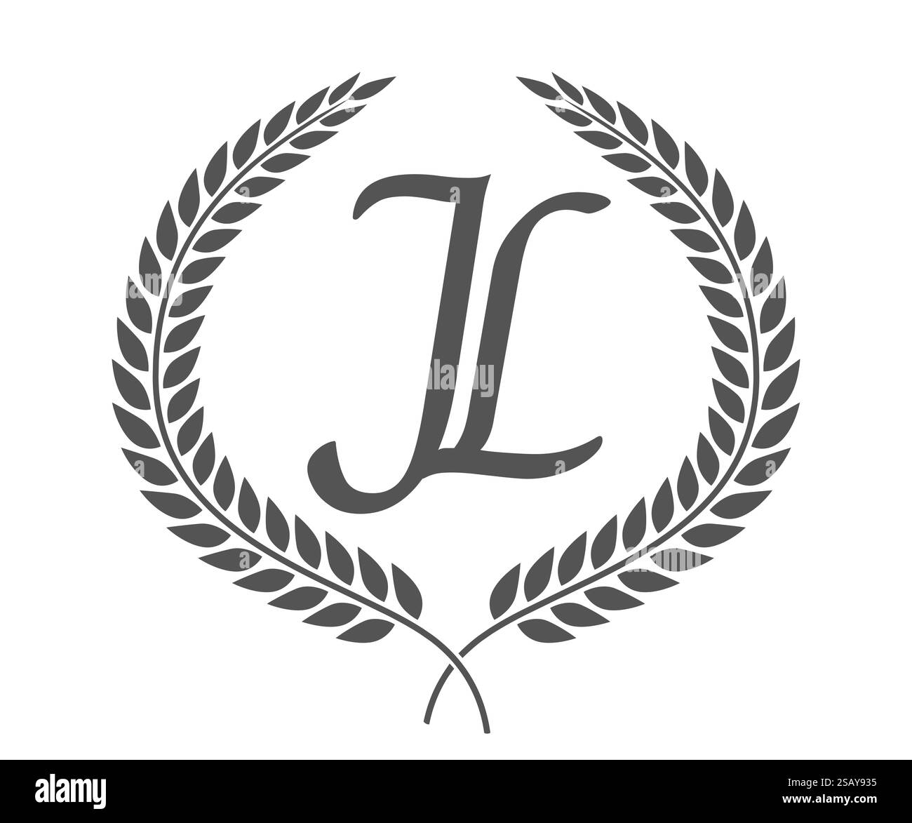 Anfangsbuchstaben J und L, JL-Monogramm-Logo mit Lorbeerkranz. Luxuriöses Emblem mit Kalligraphie-Schriftart. Anfangsbuchstaben J und L, JL-Monogramm-Logo mit Lorbeerkranz. Luxuriöse Kalligraphie-Schriftart. Stock Vektor