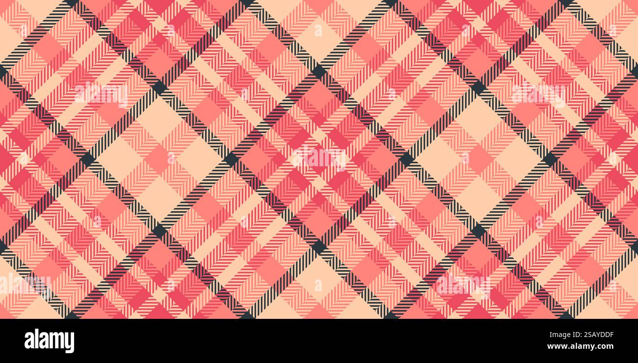 Ruhiges Hintergrundmuster Plaid, Mantel Vektor nahtloses Gewebe. Idyllischer Textur-Schottenstoff-Check in Rot- und Orangenfarben. Ruhiges Hintergrundmuster Plaid, Mantel Vektor nahtloses Gewebe. Idyllische Textur mit Schottenmuster in Rot und Orange. Stock Vektor