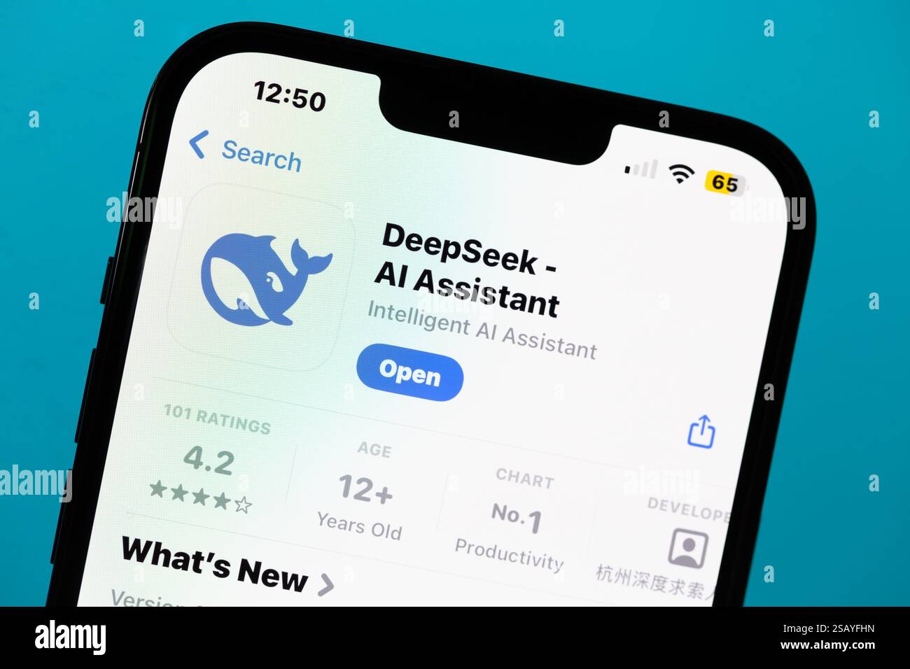 Ostersund, Schweden - 30. Januar 2025. DeepSeek App auf einem Smartphone. Stockfoto
