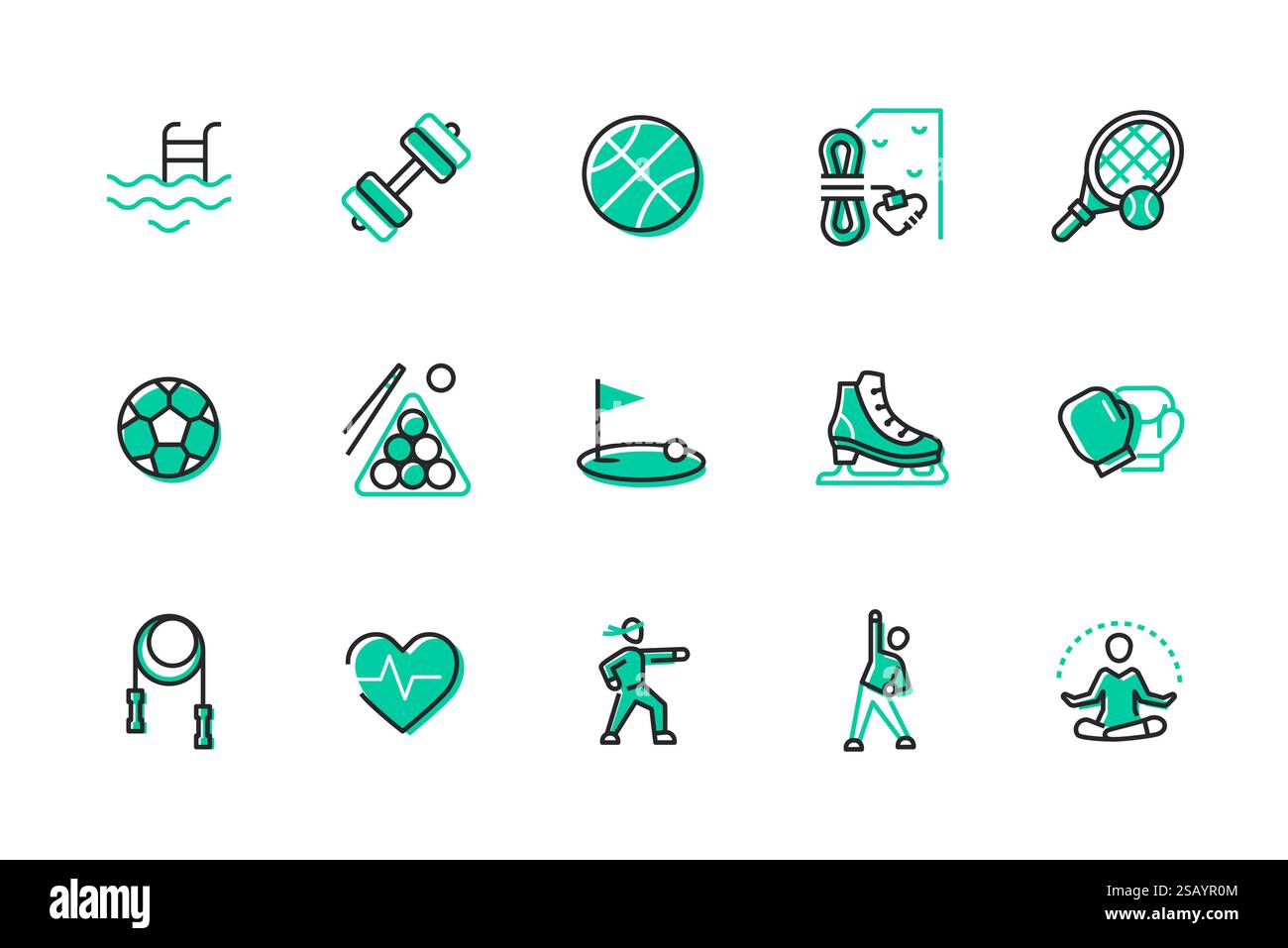 Sport und in Form – Set mit Symbolen im Liniendesign Stock Vektor