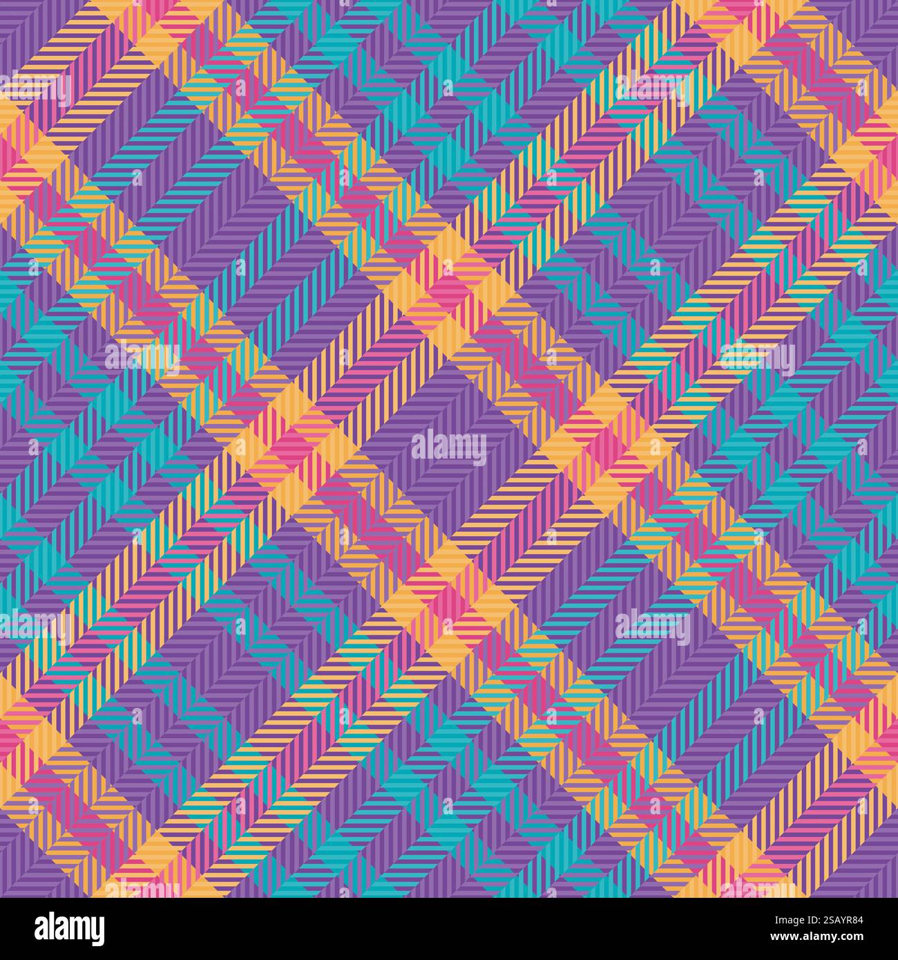 Kilt-Strukturmuster Tartan, rosa Vektor-Karo-Check. Exotischer Textilinhalt nahtlos in violetten und bernsteinfarbenen Farben. Stock Vektor