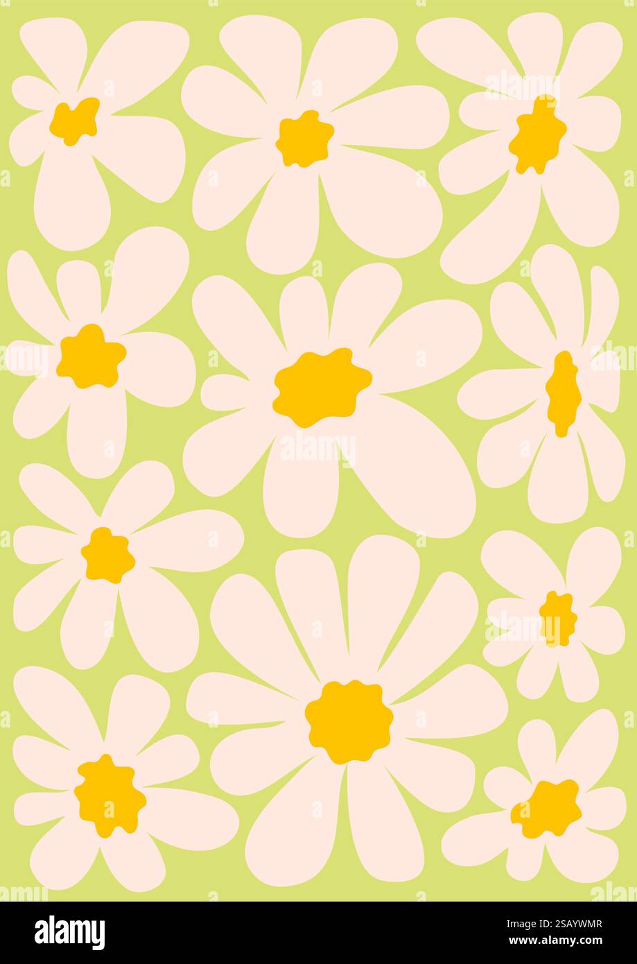 Abstrakter 90er Jahre Y2K Hintergrund mit Gänseblümchenmuster. Groovige Blumen in Retro-Farben. Trendige verdrehte, funky Vektortextur im abstrakten y2k-Stil. Vektor Stock Vektor