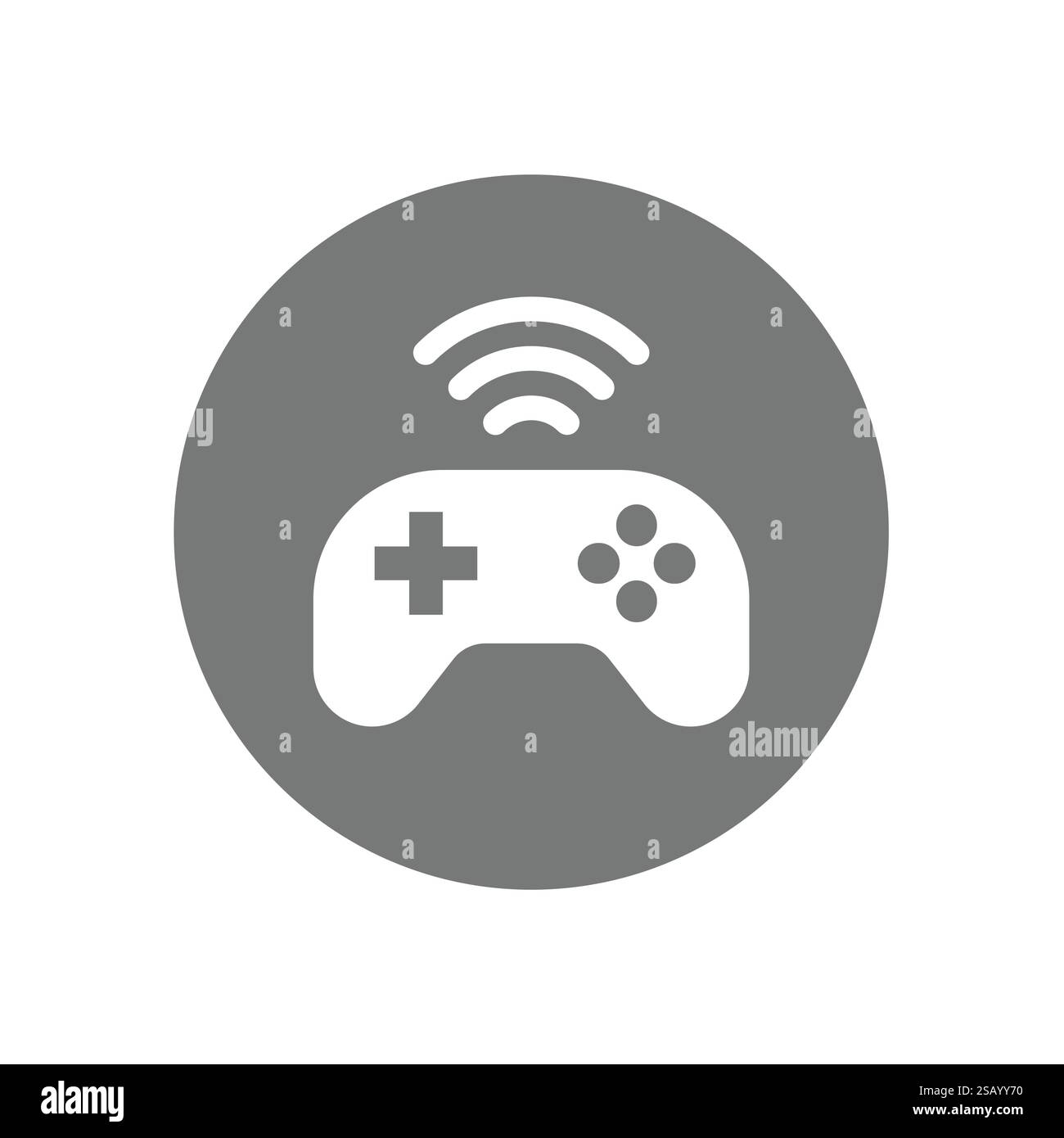 Beschriftung des Joysticks im Kreisvektor. Schwarzes Symbol des Videospiels. Stock Vektor