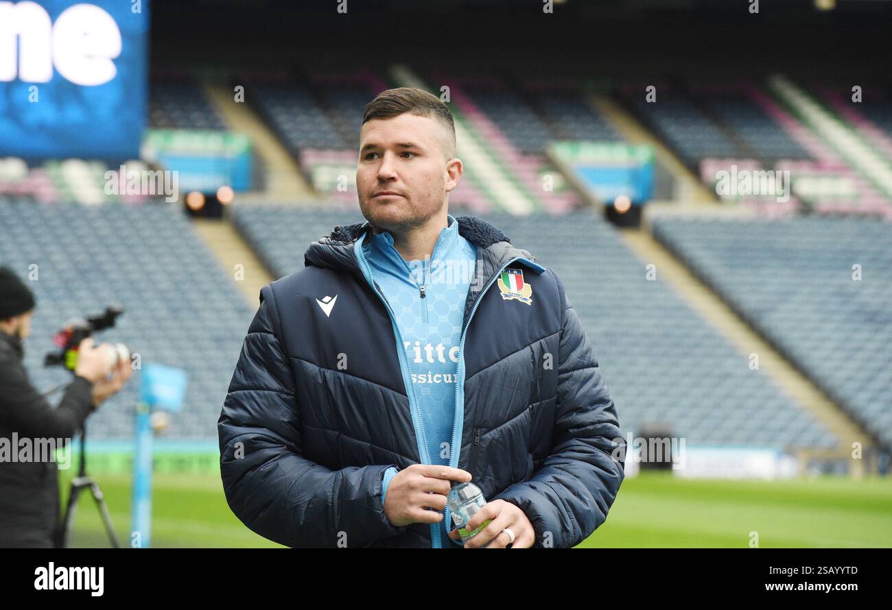 Scottish Gas Murrayfield Stadium. Edinburgh.Scotland.UK. 31. Januar 25.Rugby Italy Training Session für ihr Six Nations Match gegen Schottland. Italien Sebastian Negri (Benetton Rugby, Credit: eric mccowat/Alamy Live News Stockfoto