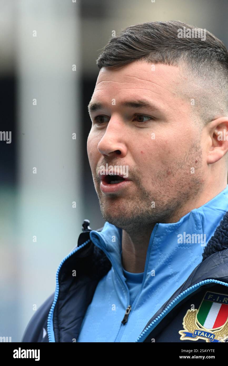 Scottish Gas Murrayfield Stadium. Edinburgh.Scotland.UK. 31. Januar 25.Rugby Italy Training Session für ihr Six Nations Match gegen Schottland. Italien Sebastian Negri (Benetton Rugby, Credit: eric mccowat/Alamy Live News Stockfoto