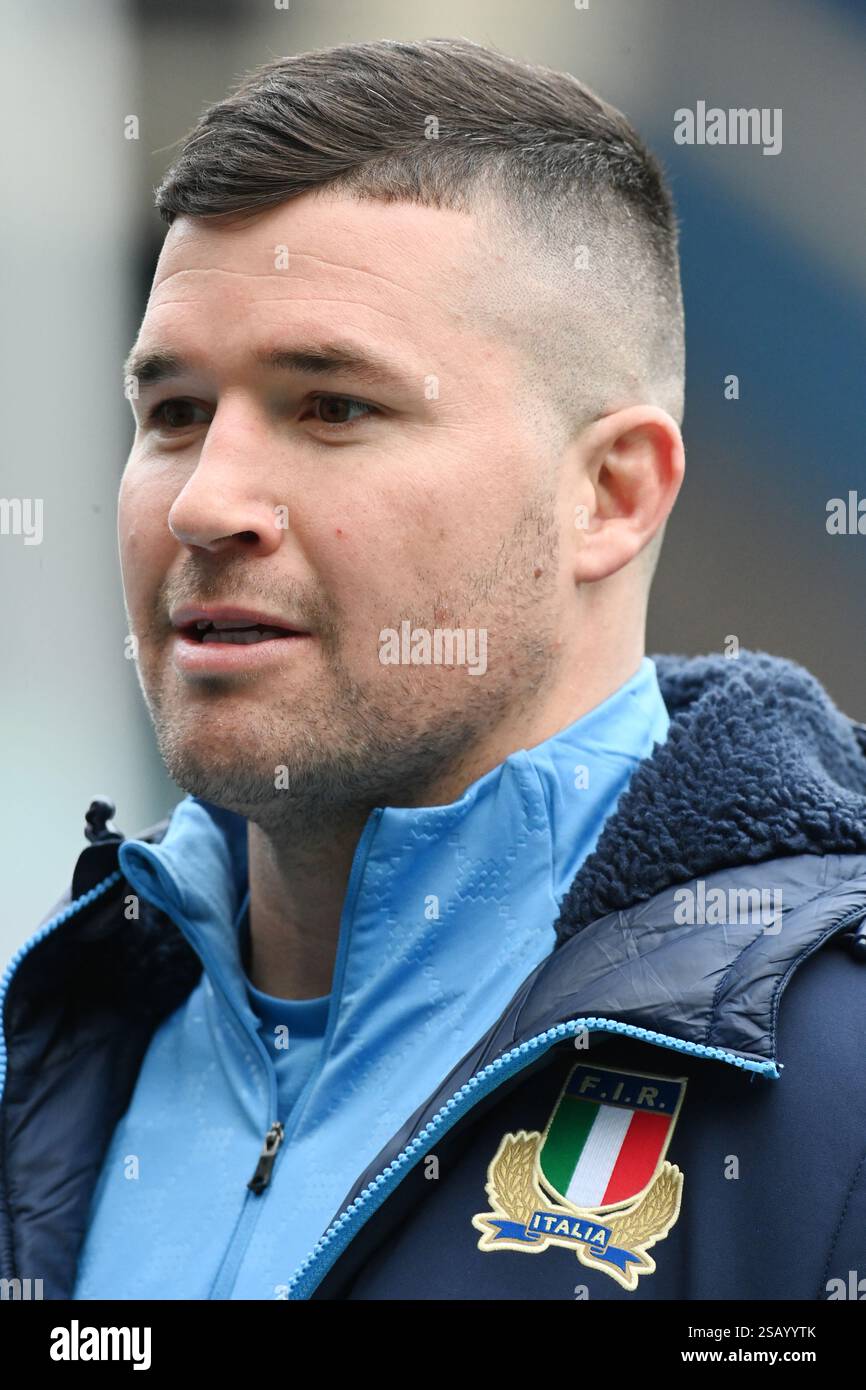 Scottish Gas Murrayfield Stadium. Edinburgh.Scotland.UK. 31. Januar 25.Rugby Italy Training Session für ihr Six Nations Match gegen Schottland. Italien Sebastian Negri (Benetton Rugby, Credit: eric mccowat/Alamy Live News Stockfoto