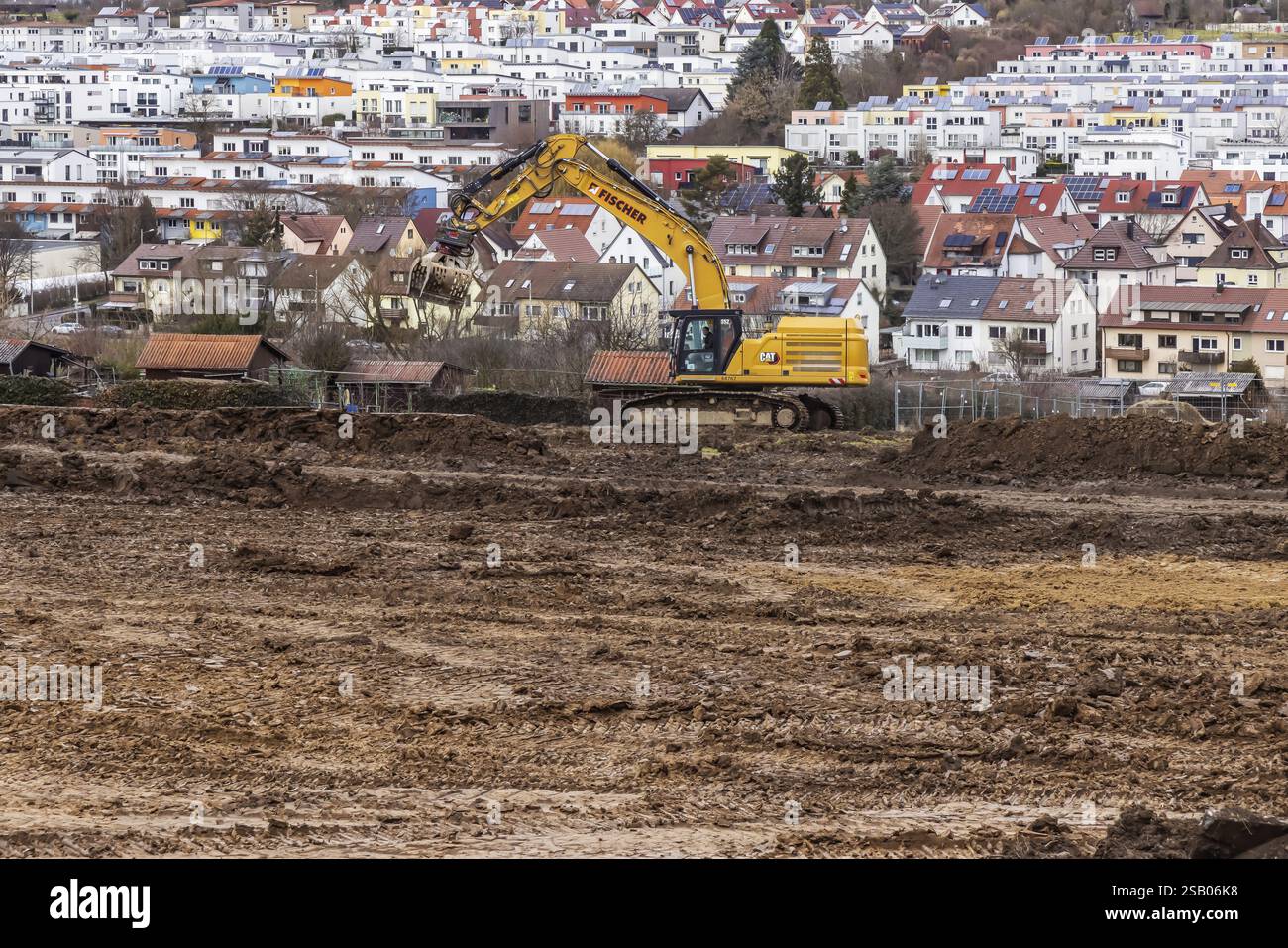 Bauarbeiten für ein neues Bebauungsgebiet für 460 Wohnungen im neuen Stadtteil Boeckinger Straße im Stadtteil Zuffenhausen-Rot. Abdichtung von al Stockfoto