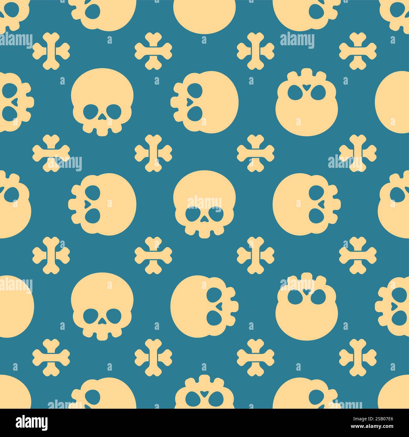 Niedliches Skull Cartoon-Muster nahtlos. Kawaii Skeleton Head Hintergrund. Verzierung aus Kinderstoff Stock Vektor