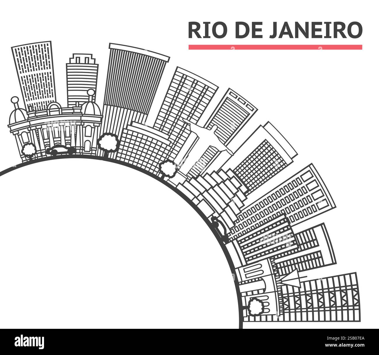 Umreißen Sie die Skyline von Rio de Janeiro Brasilien mit modernen Gebäuden und Kopierraum isoliert auf weiß. Vektorabbildung. Stadtbild von Rio de Janeiro. Stock Vektor