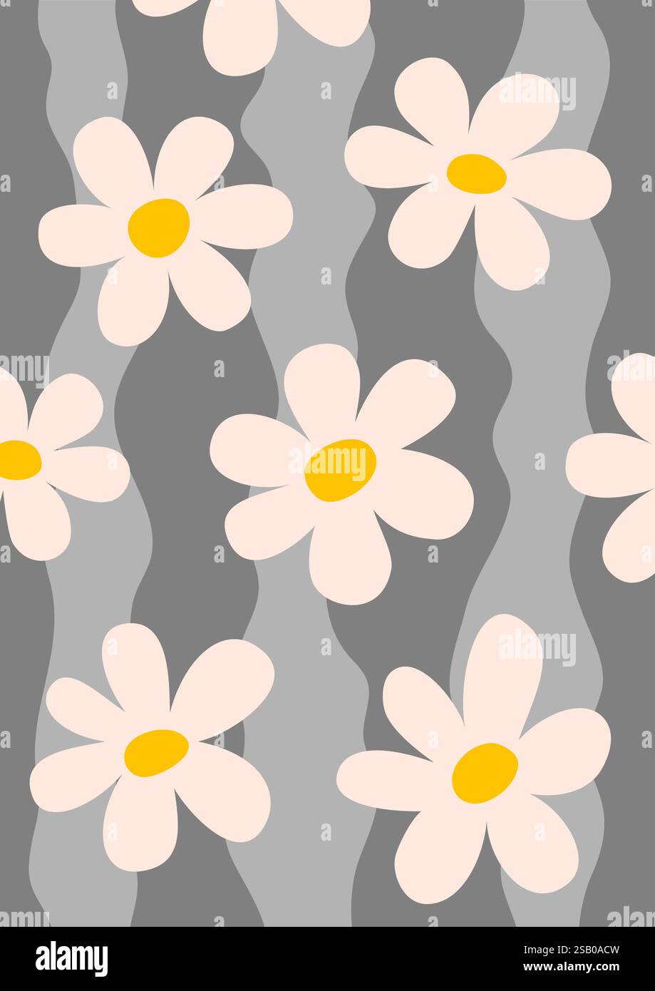 Abstrakter 90er Jahre Y2K Hintergrund mit Gänseblümchenmuster. Groovige Blumen in Retro-Farben. Trendige verdrehte, funky Vektortextur im abstrakten y2k-Stil. Vektor Stock Vektor