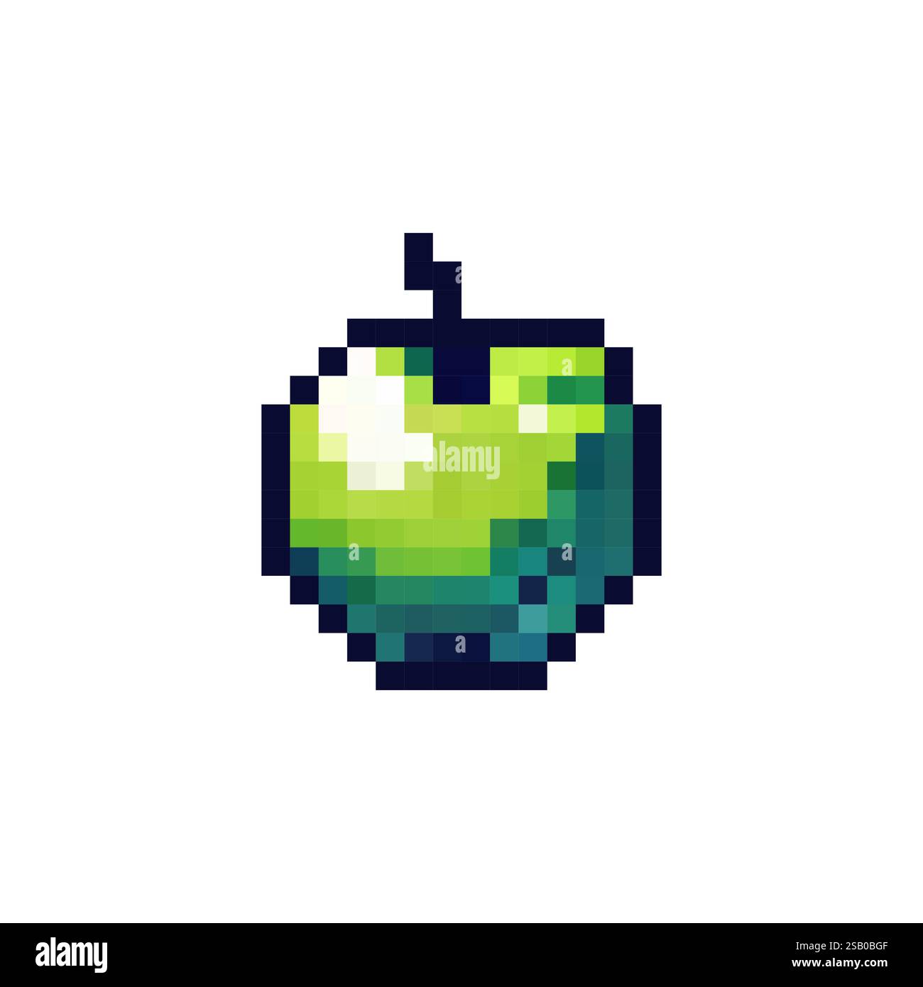 Logo fruchtiger grüner Apfel. Symbol Frucht Pixel. 8-Bit-Apfelsymbol. Eleganter Apfel im 16-Bit-Pixel-Design 80x Stock Vektor