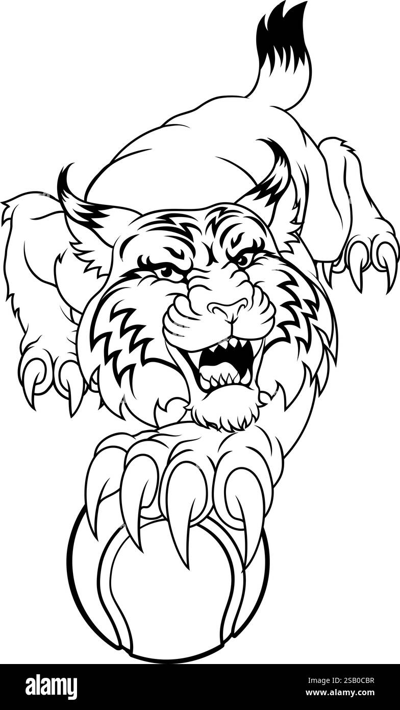 Wildcat Bobcat Tennis Ball Tier Team Maskottchen Stock Vektor