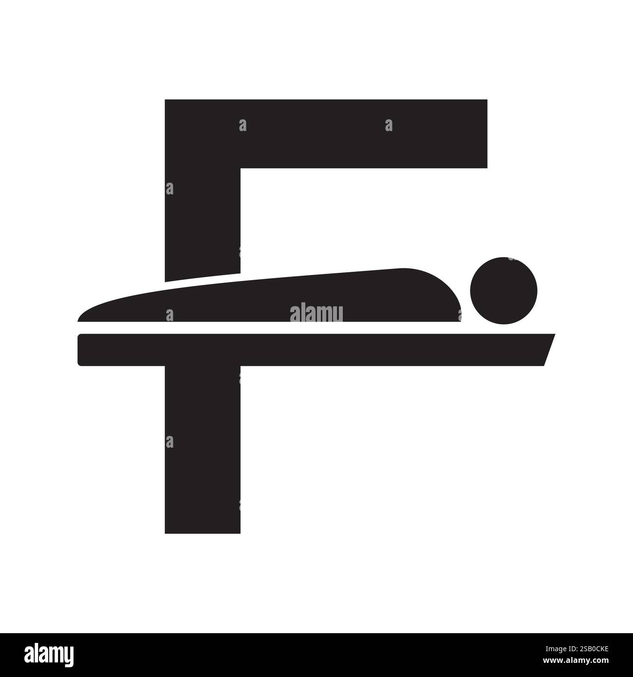 Anfangsbuchstabe F MRT-Symbol der Vektorvorlage für medizinische MRT-Verfahren. Tomographie-Schild Stock Vektor