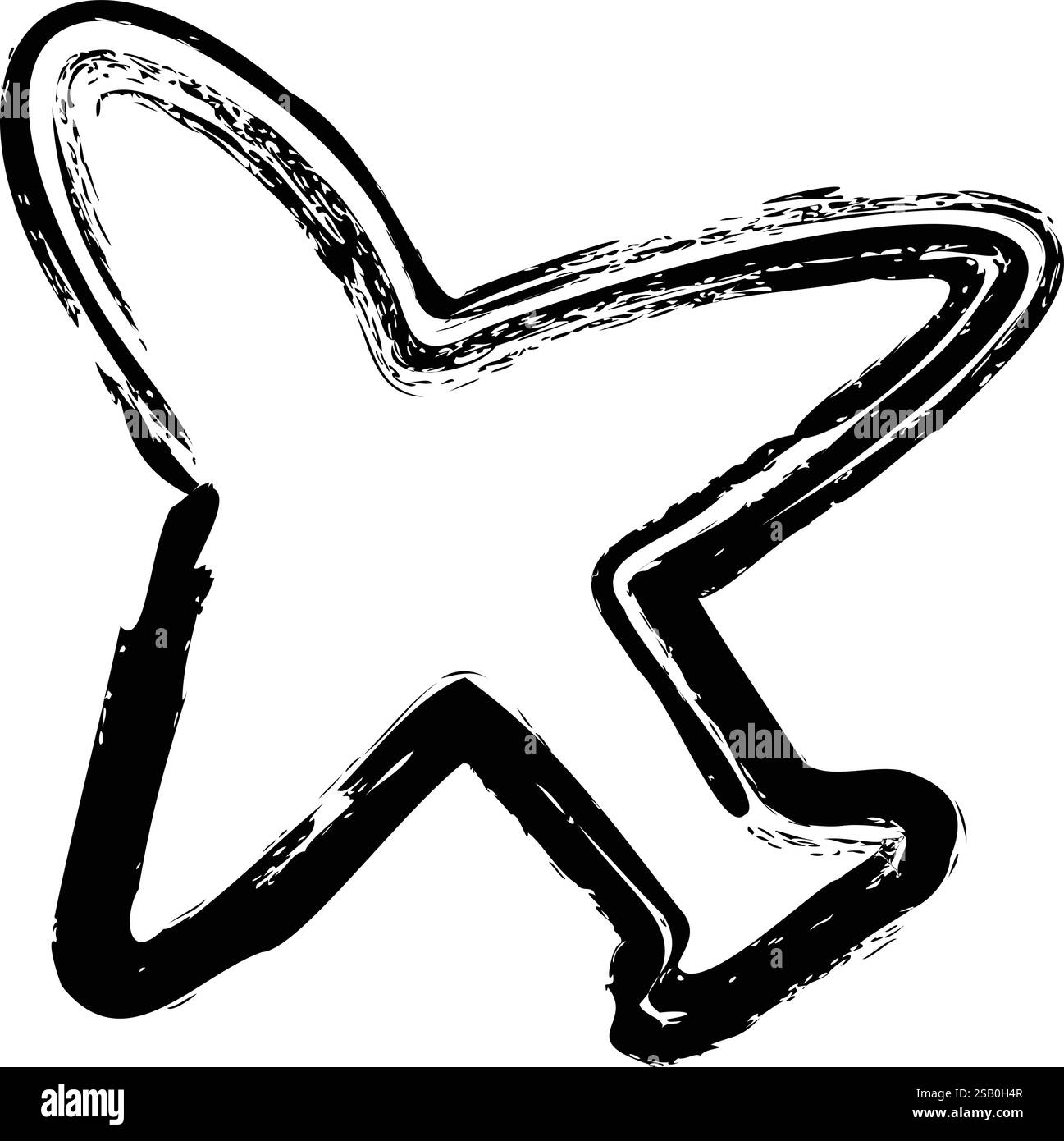 Ein handgezeichnetes Flugzeugsymbol im Schwarz-weiß-Grunge-Stil mit rauen Pinselstrichen, das Reisen, Luftfahrt und Abenteuer repräsentiert. Stock Vektor