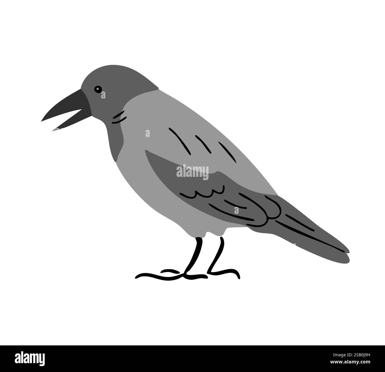 Stadtvogel-Krähe mit Kapuze. Fliegend gefiedert. Tiere, Natur und Ornithologie. Karikaturvektor-Illustration isoliert auf weißem Hintergrund Stock Vektor