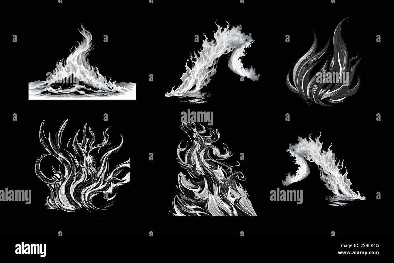Intensive brennende Flammen in schwarzer Ästhetik Stock Vektor