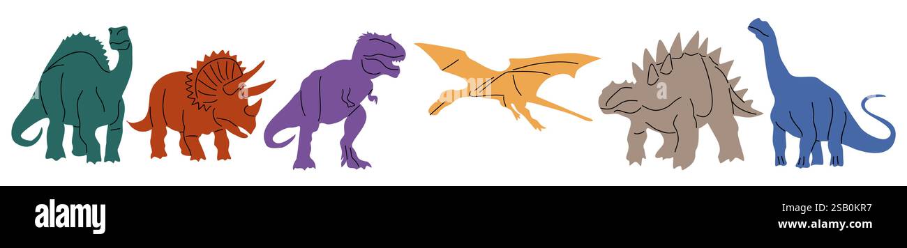 Satz von verschiedenen Vektorfarben-Symbolen für Dinosaurier Stock Vektor