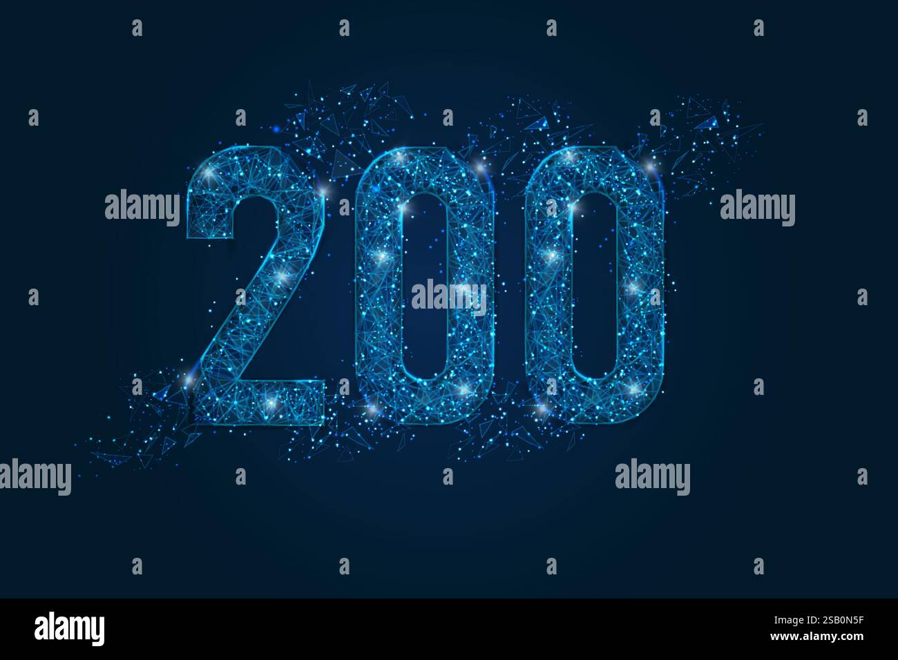 Abstraktes isoliertes blaues Bild des HTTP-Statuscodes 200. Polygonale Low Poly Drahtmodell Illustration sieht aus wie Sterne im schwarzen Nachthimmel im Raum oder Stock Vektor