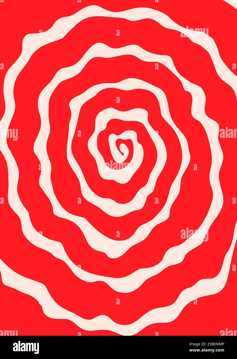 Abstrakter psychedelischer Retro-Hintergrund mit Wirbelmuster. Grooviges Poster. Trendige verdrehte, funky Vektortextur im abstrakten y2k-Stil. Vektor Stock Vektor