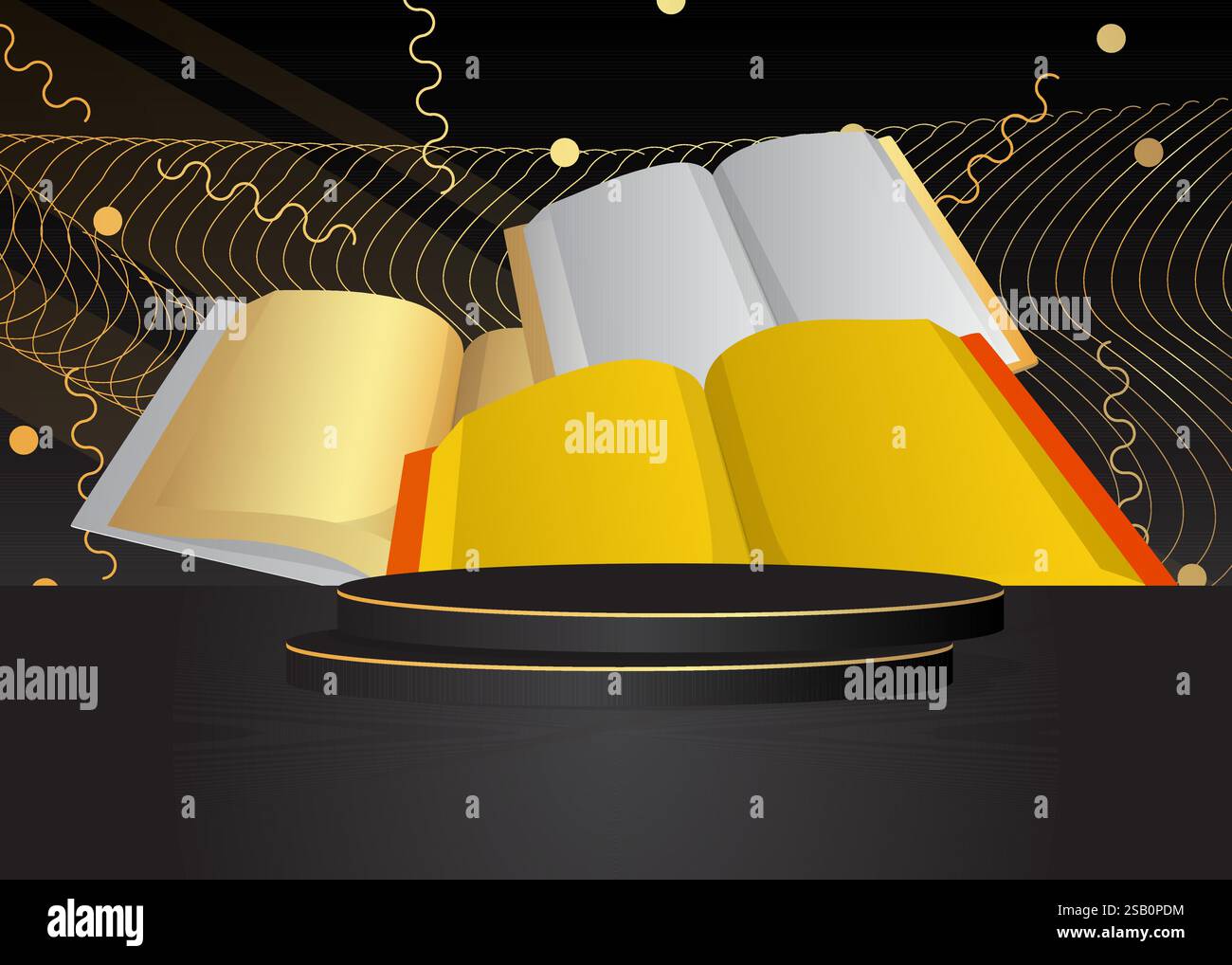 Modellerstellung Produktanzeige mit Buch. Podium des Vektorzylinders. Bühnenvorführung für Präsentation. Minimale geometrische Formen. Stock Vektor