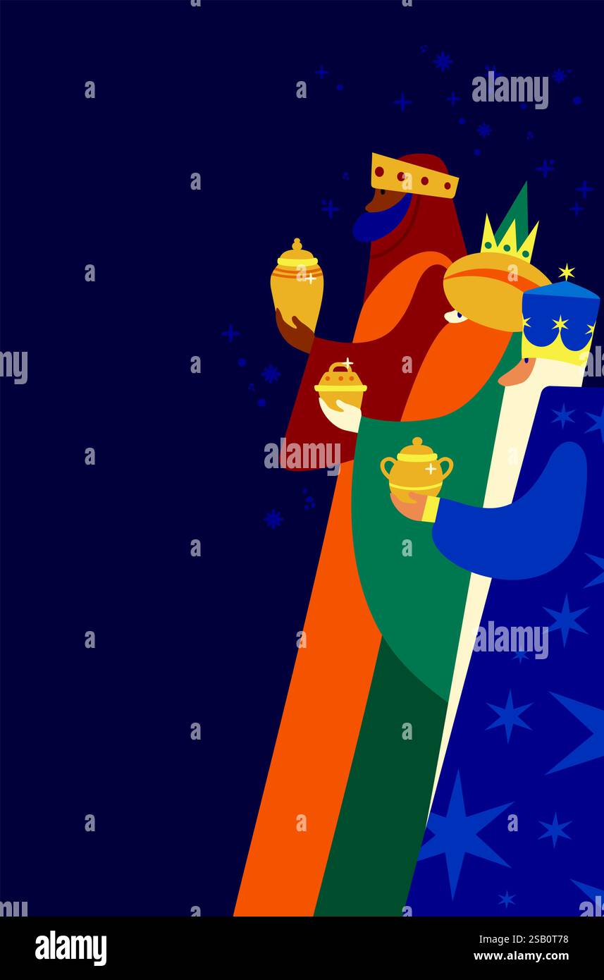 Drei Könige. Epiphanienfeier. Traditioneller spanischer Tag der drei Weisen. Cartoon Vektor Illustration Vorlage Design für Poster, Banner, Flyer, GRE Stock Vektor