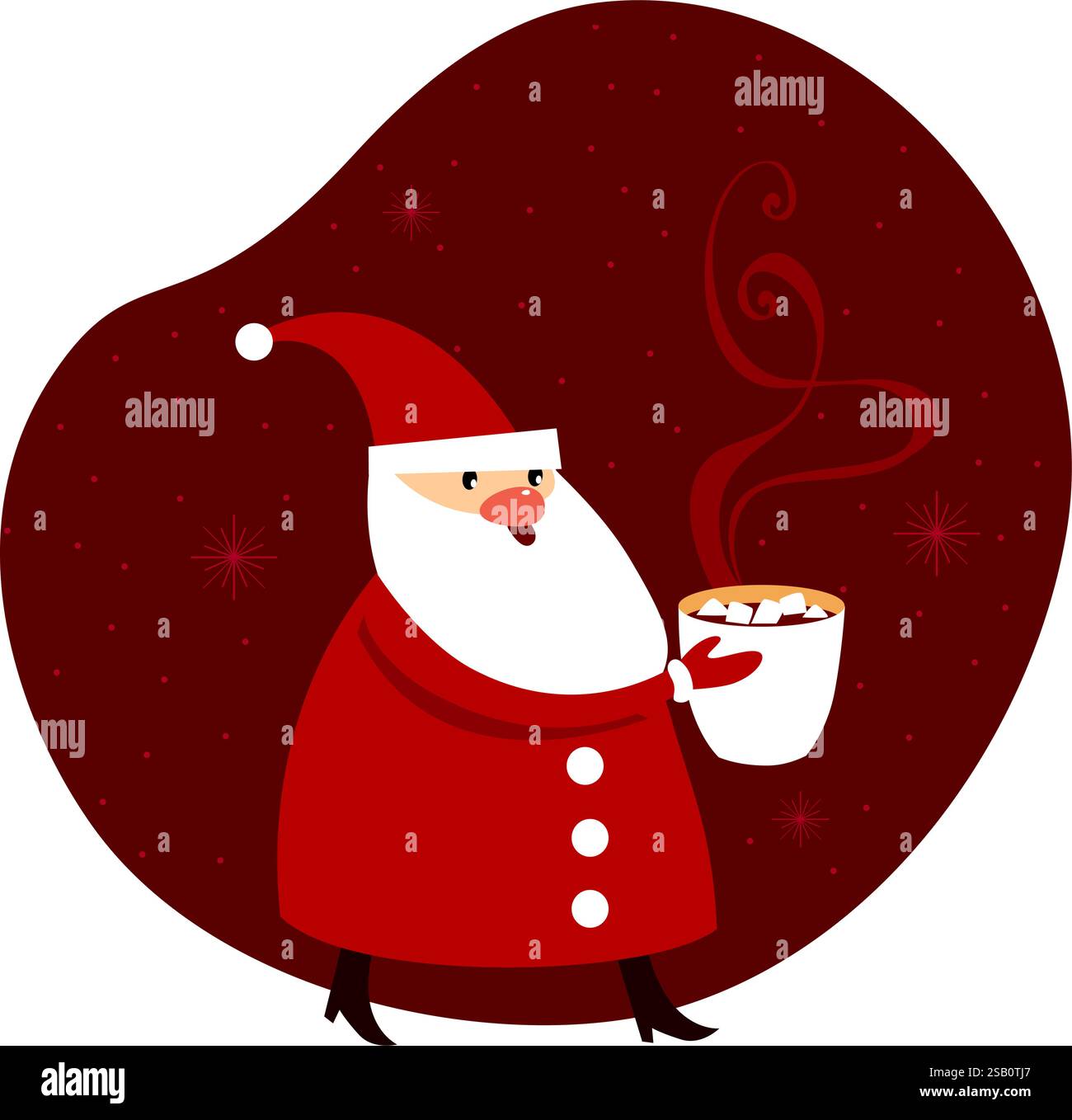 Der Weihnachtsmann hält eine große Tasse Glühwein. Saisonales Angebot für Café oder weihnachtsmarkt. Illustration des flachen Vektors Stock Vektor