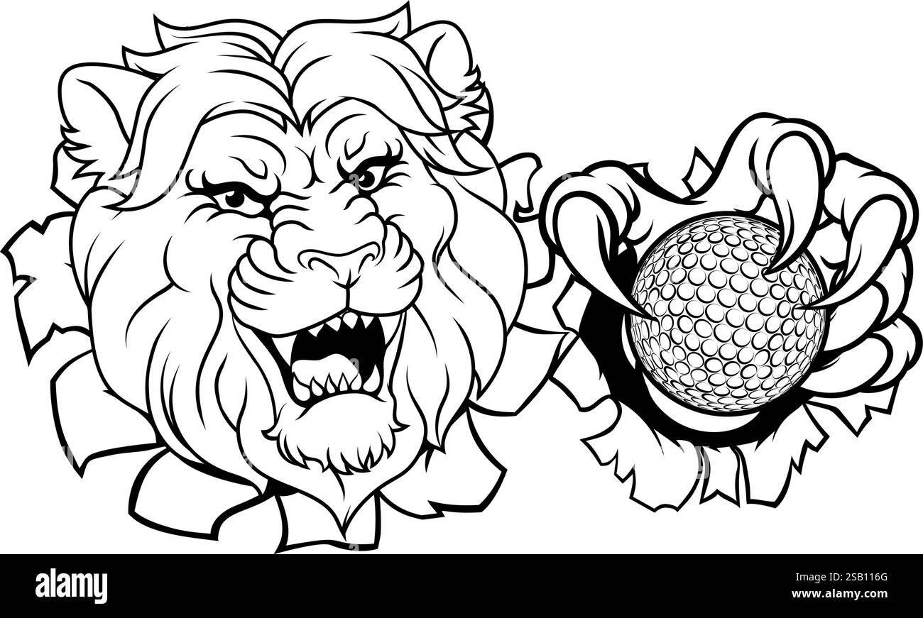 Löwen-Golf-Tiersport-Team-Maskottchen Stock Vektor