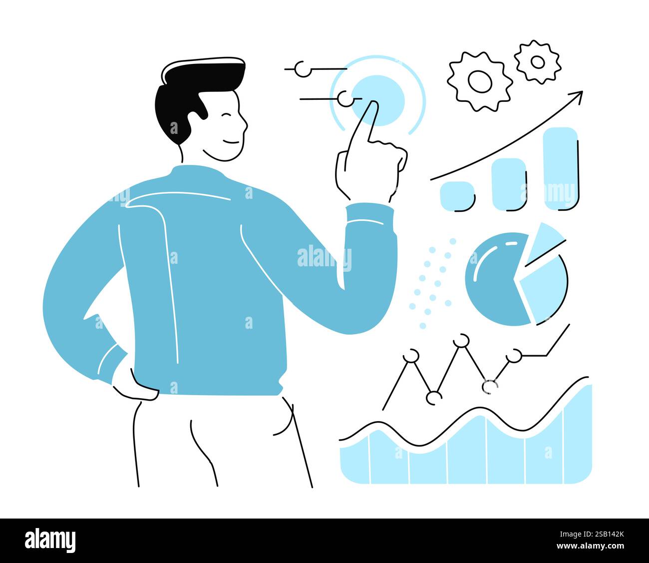 Digitales Banking und mobiles Finanzmanagement. Analyse von Cash-Aufwendungen und -Erträgen. Vektorabbildung Stock Vektor