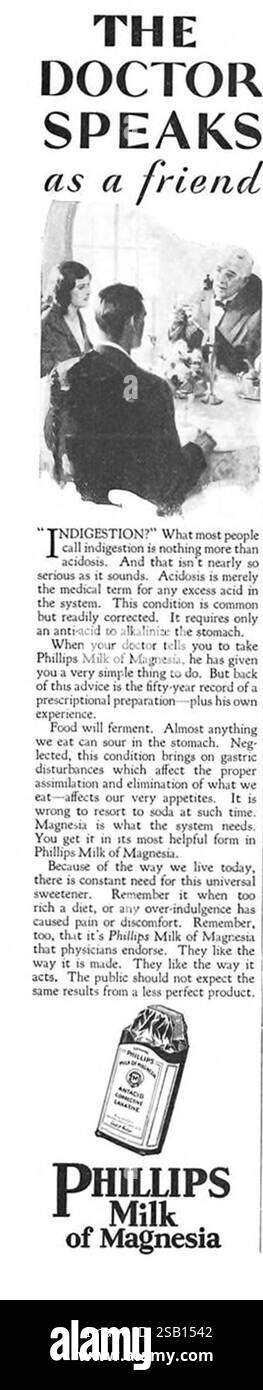 1929 Canadian Phillips Milk of Magnesia Ingestion Treatment Ad Stockfoto