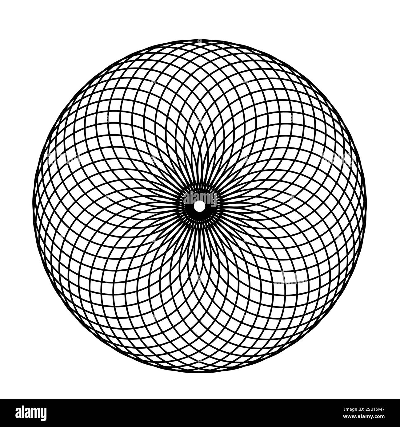 Schwarzes, kompliziertes Torus Yantra-Muster mit konzentrischen Gittern, die symmetrisch von der Mitte abstrahlen Stock Vektor