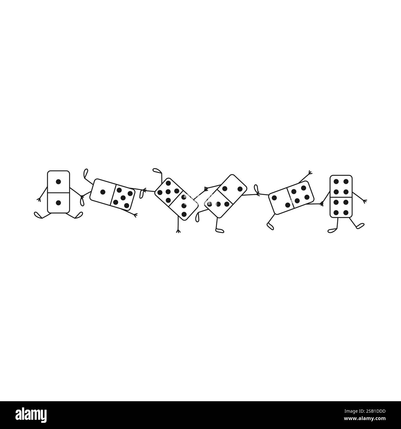 Lustiger und verspielter Domino. Die minimalistische Vektor-Illustration. Teamarbeit, Ursache und Wirkung, Kettenreaktionen, Risiko, Versagen, Spielekonzept. Stock Vektor