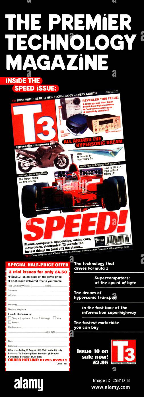 1997 UK T3 Magazin Promo mit Formel-1-Auto Stockfoto