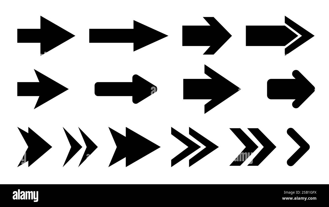 Pfeilsymbolgruppe. Pfeile unterschiedliche Richtungssymbole flache Ausführung. Stock Vektor