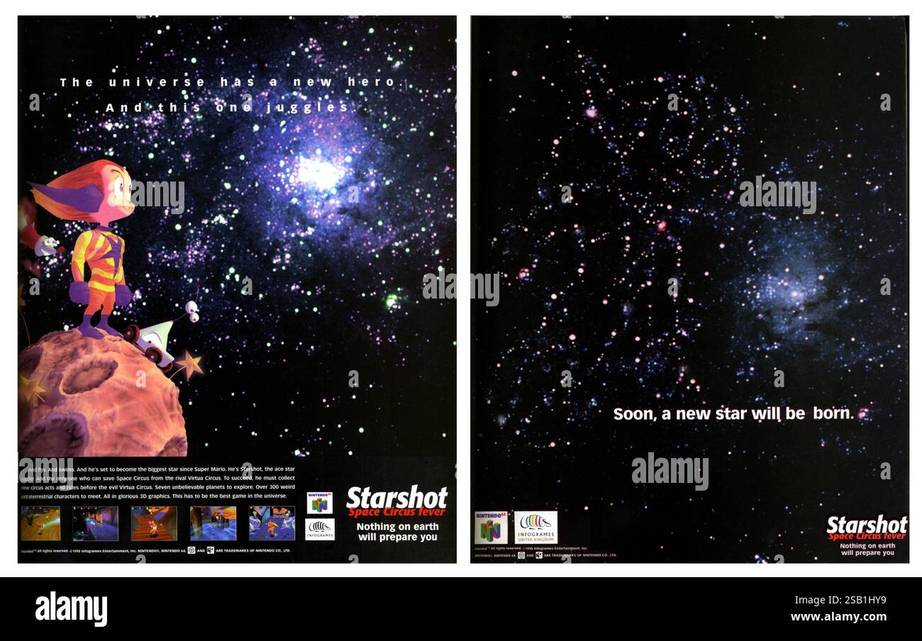1998 UK Starshot: Space Circus Fever Videospiel von Infogrames Ad Stockfoto