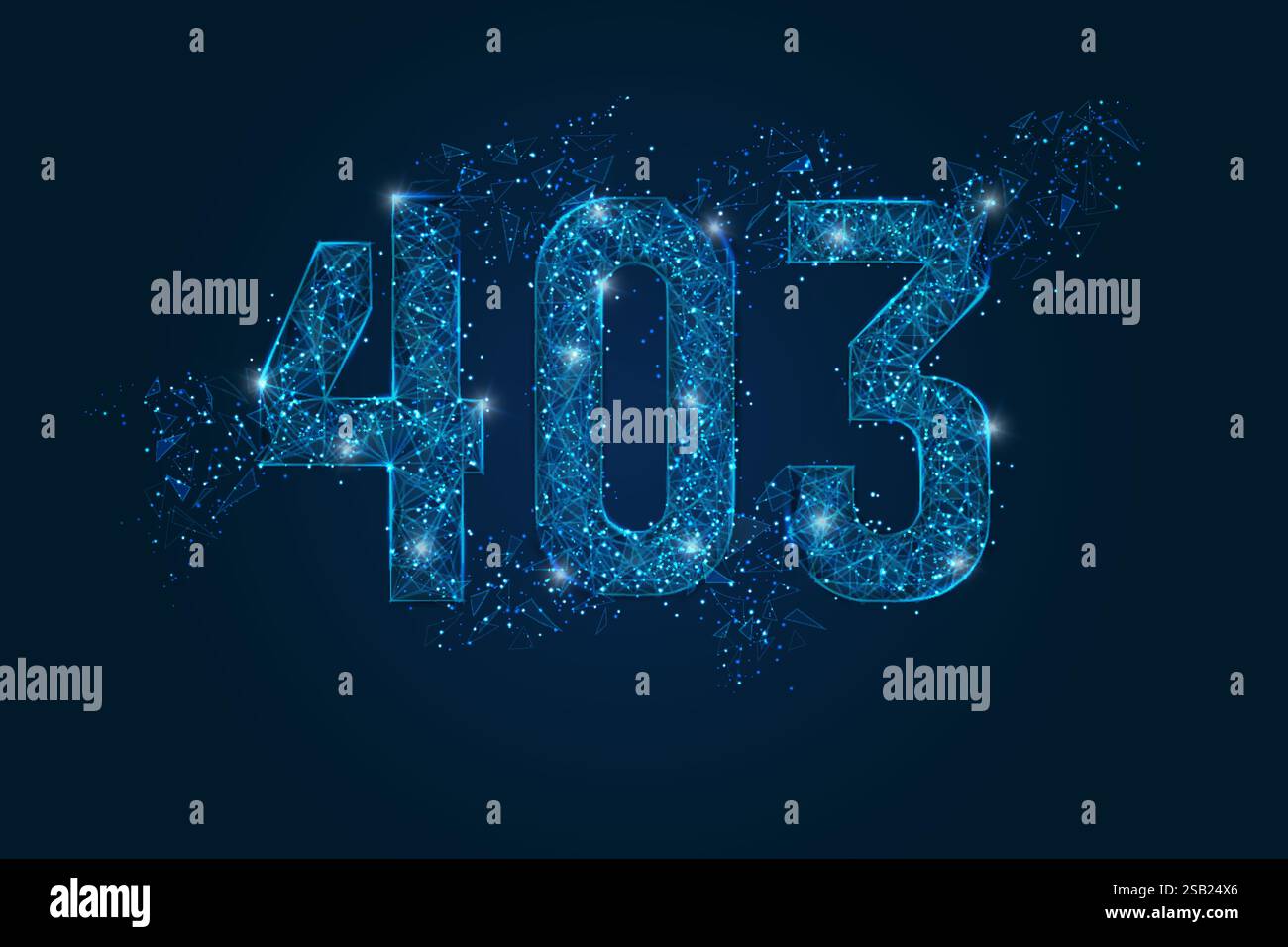 Abstraktes isoliertes blaues Bild mit Fehler 403. Polygonale Low Poly Drahtmodell Illustration sieht aus wie Sterne im schwarzen Nachthimmel im Raum oder fliegendes Glas Stock Vektor