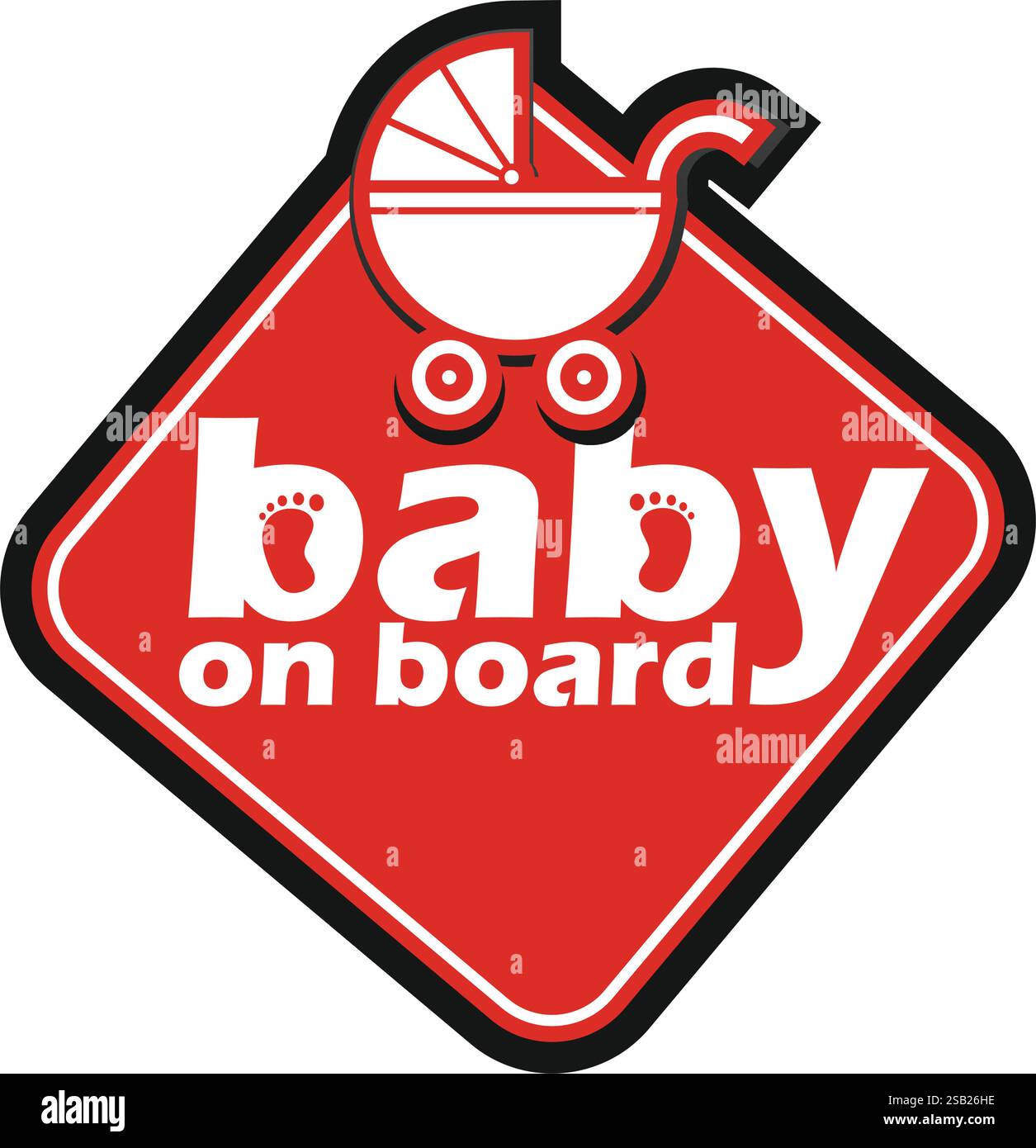 Rotes Warnschild mit Babywagen für die Fahrzeugsicherheit. Stock Vektor