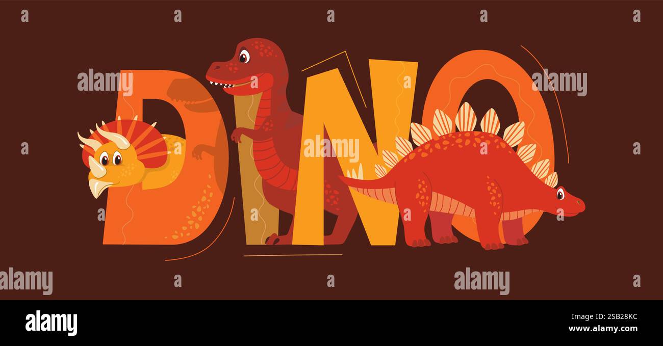 Niedliches Dinosaurier-T-Shirt. Vektor-Illustration Design für Modestoffe, Textilgrafiken, Drucke auf dunklem Hintergrund Stock Vektor