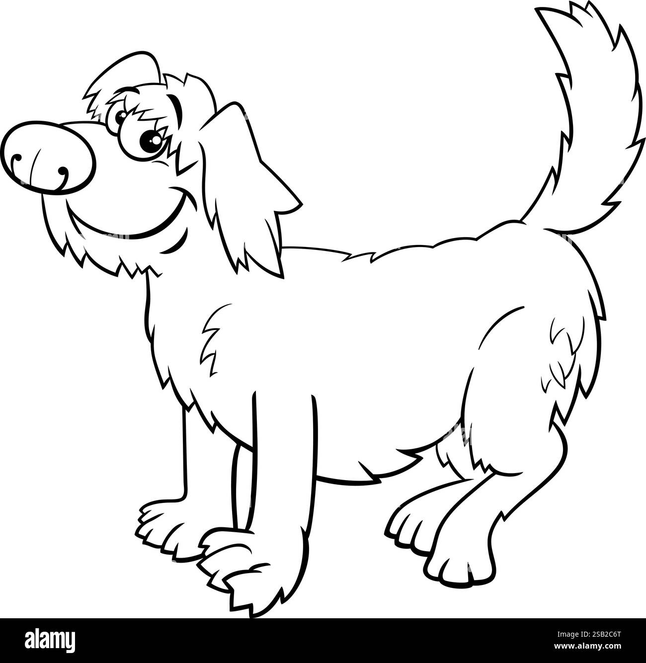 Zeichentrickillustration der lustigen zotteligen Hund Comic Tierfigur Ausmalseite Stock Vektor