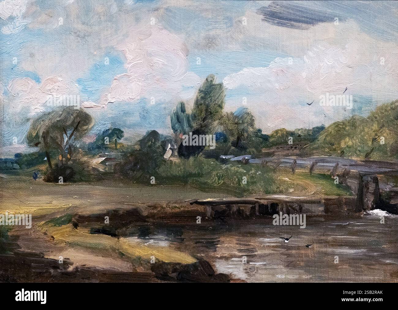 John Constable Painting; Flatford Lock, A Path by a River, Suffolk; 1810-12, Constable Landscape Painting, Öl auf Leinwand; romantischer Künstler der 1800er Jahre Stockfoto