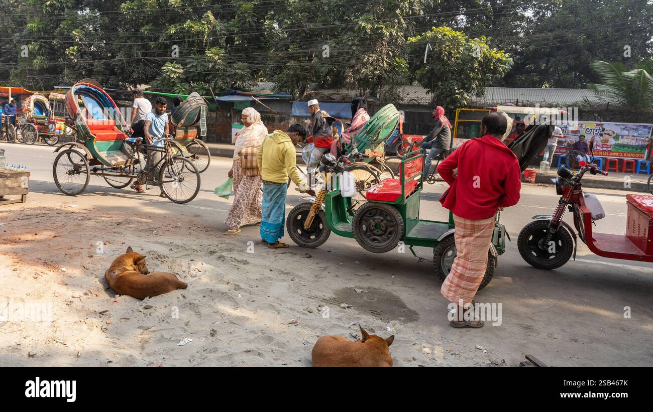 Dhaka, Bangshal, Bangladesch, Nahverkehr, Fahrrad-Rikschas auf Dhaka Stadt Stockfoto