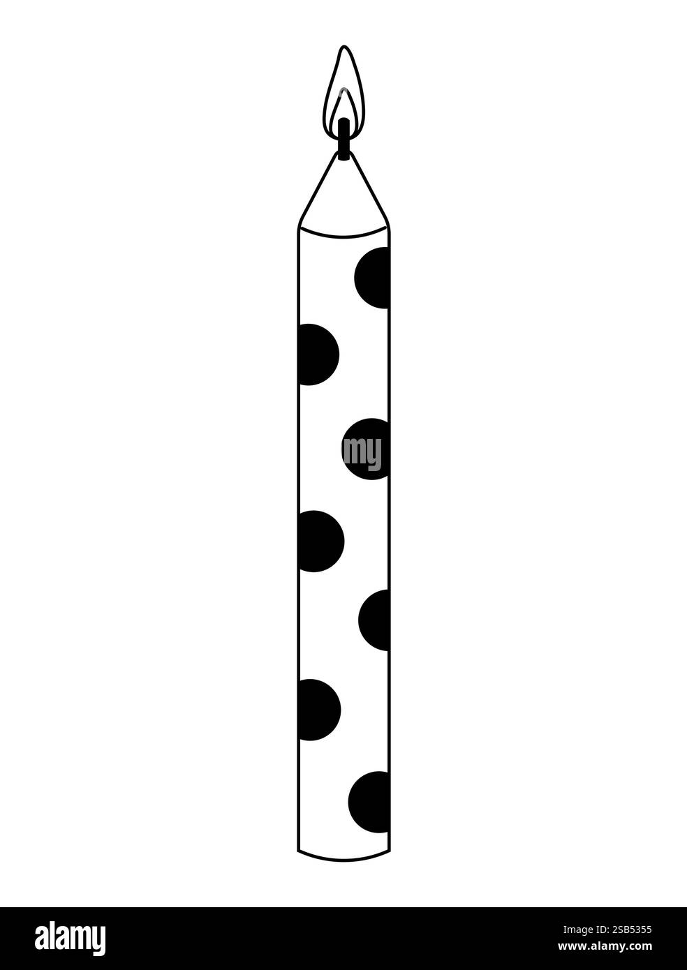 Eine leuchtende Geburtstagskerze mit schwarzen Punktpunkten wird angezündet, die ein warmes Leuchten vor einem neutralen Hintergrund erzeugt. Perfekt für Feiern. Stock Vektor